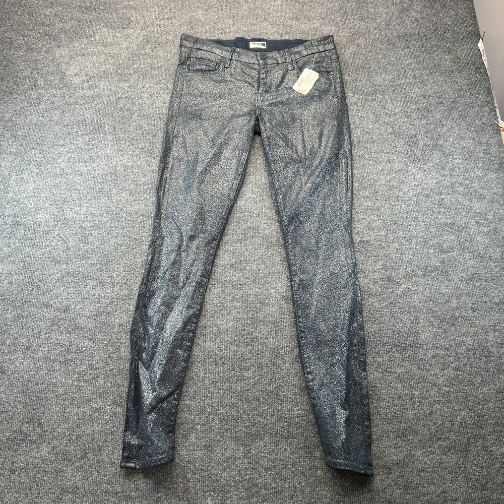 MOTHER Sparkle The Stiletto Glitter Skinny Jeans Womens 28 Metallic Silver Slim